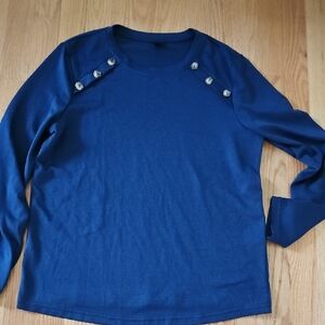 Blue Long Sleeve Top with Button Accents